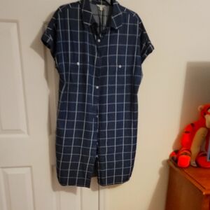 Max Studios Blue Checkered Shirt Dress